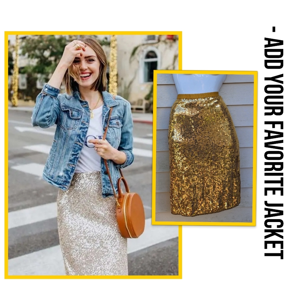 Gold Silk Sequin Skirt - Picture 4 of 5